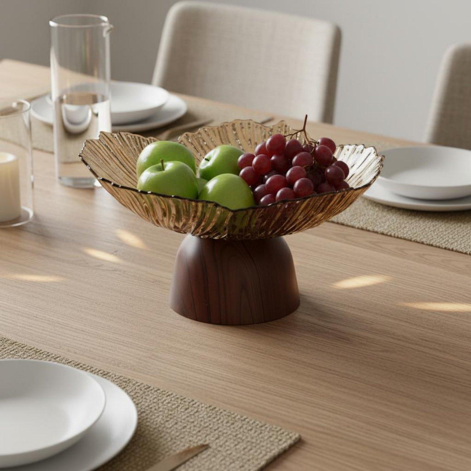 Wooden Serving Tray - ถาดอุตสาหกรรมลายไม้เทียม ขาตั้งสูง ชามใส่ขนมและถั่ว ทนทาน เหมาะสำหรับตกแต่งโต๊ะอาหาร