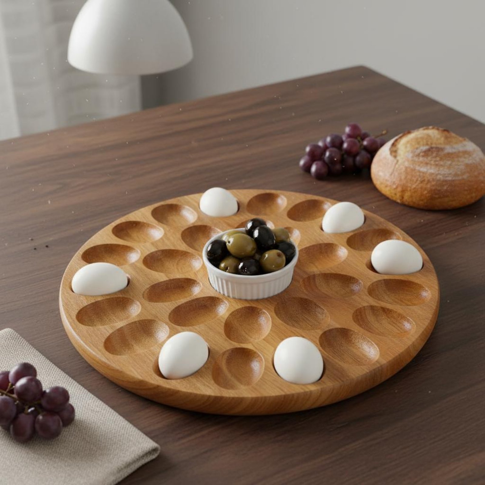 Wooden Serving Tray - ถาดไม้รูปวงรีแบบกลับด้านได้ ไม้ธรรมชาติ กระดานเสิร์ฟสองด้าน ภาชนะเสิร์ฟอาหาร ปลอดภัยสำหรับอาหาร เครื่องครัวสไตล์บ้านไร่