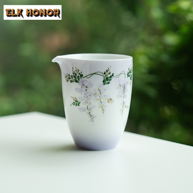 Handmade Ceramic Mug - 210ml มือวาด Wisteria ดอกไม้ Qing Lun