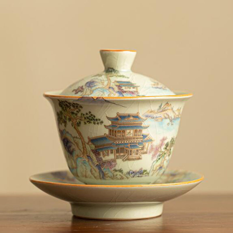 Handmade Ceramic Mug - สไตล์จีน Ruyao Sancai Gaiwan Kungfu ชาถ้วยชา