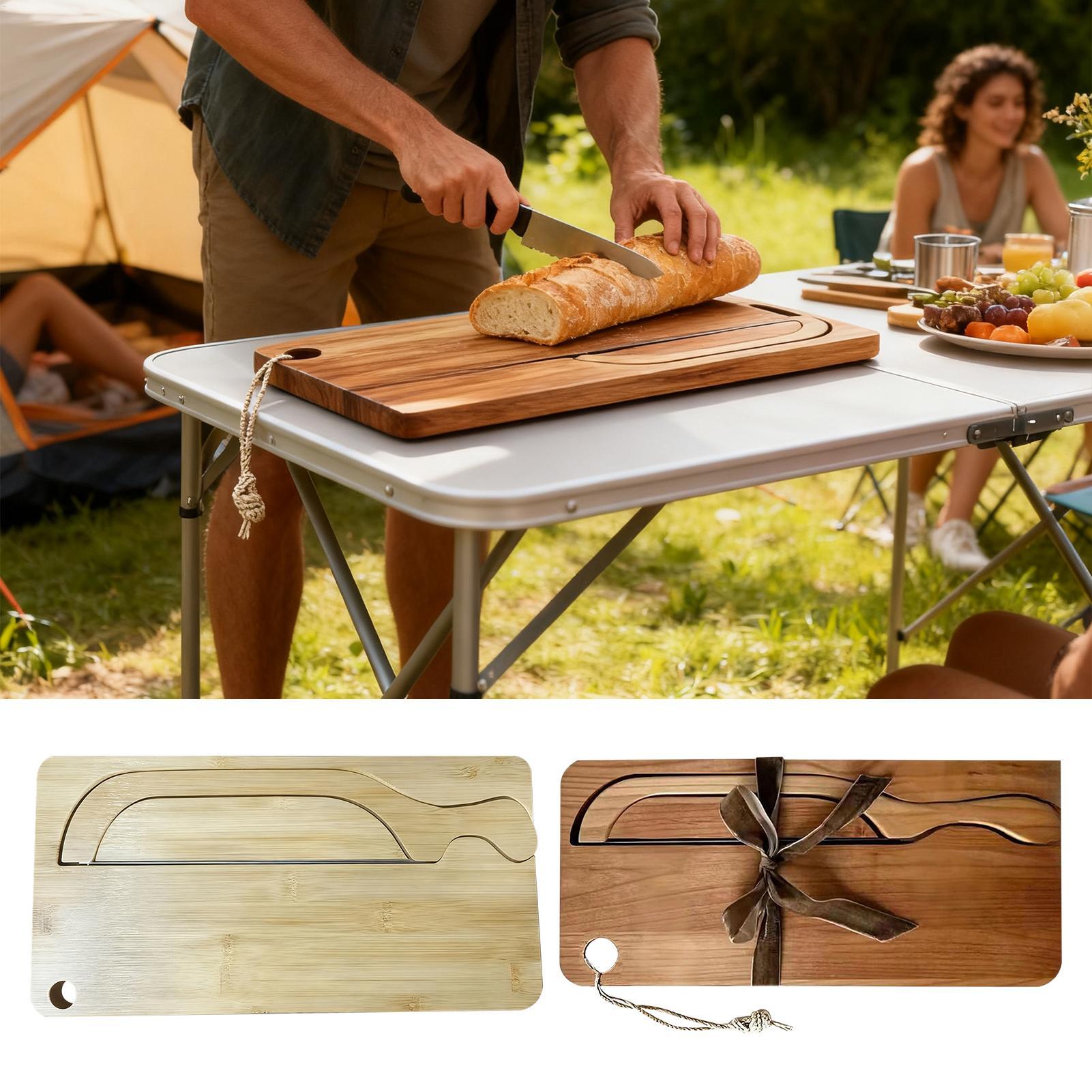 Wooden Serving Tray - ที่ตัดขนมปังสำหรับขนมปังซาวโดว์ ถาดไม้พกพา ชุดถาดเสิร์ฟขนมปังไม้ สำหรับมือซ้ายและขวา เบเกิล ขนมปังฝรั่งเศส