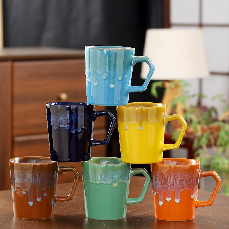 Handmade Ceramic Mug - แก้วกาแฟเซรามิกวินเทจญี่ปุ่นทำมือสุดหรู 300 มล. เคลือบสีแบบรีแอกทีฟสำหรับลาเต้อาร์ต เหมาะสำหรับตกแต่งโต๊ะทำงานที่บ้านและที่ทำงาน