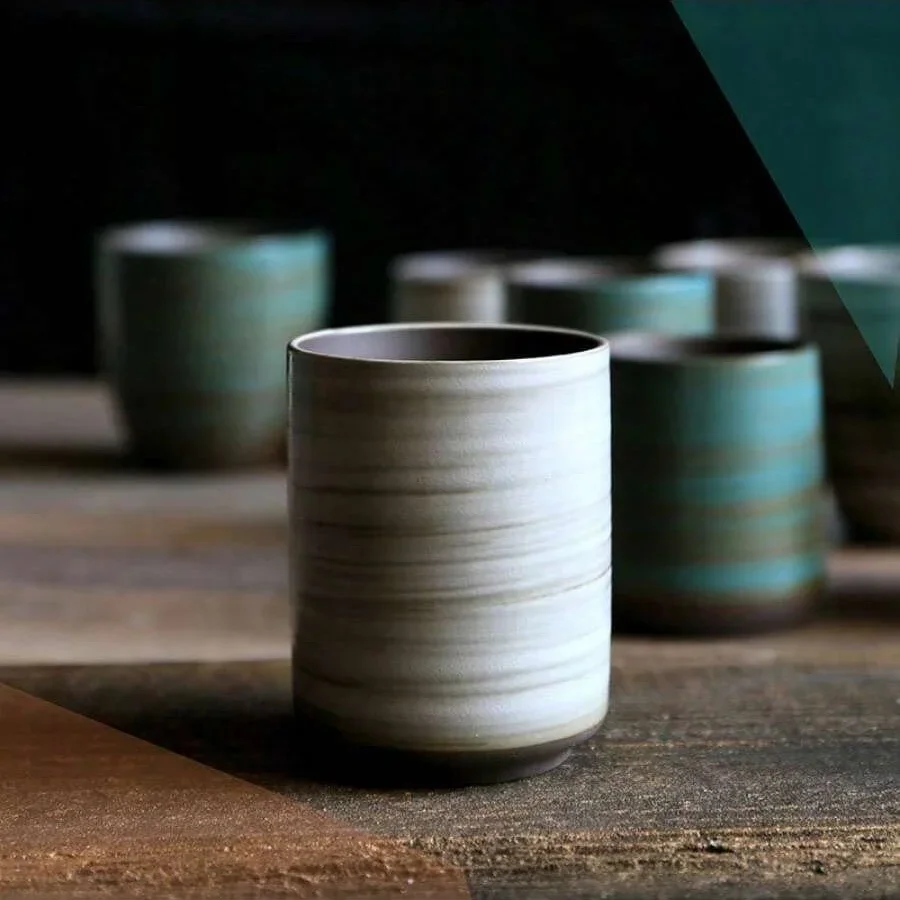 Handmade Ceramic Mug - มือวาด Crackle Glaze สโตนแวร์แก้ว,VINTAGE เอเชียเซรามิคกาแฟชาถ้วย,เครื่องล้างจานปลอดภัยของขวัญใช้ในบ้าน ZEN