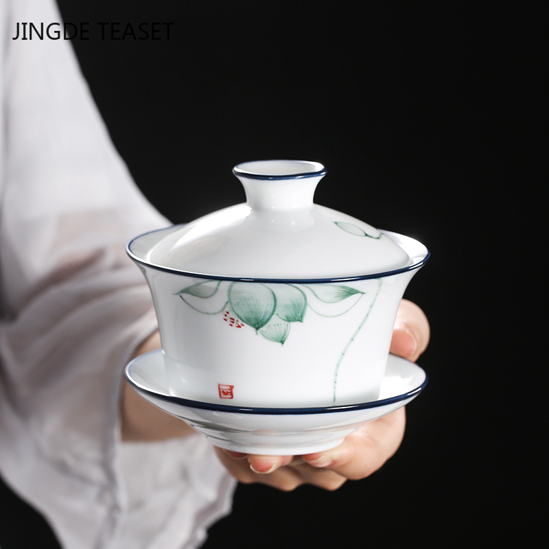 Handmade Ceramic Mug - จีน Retro มือทาสีเซรามิค Gaiwan Teacup Handmade