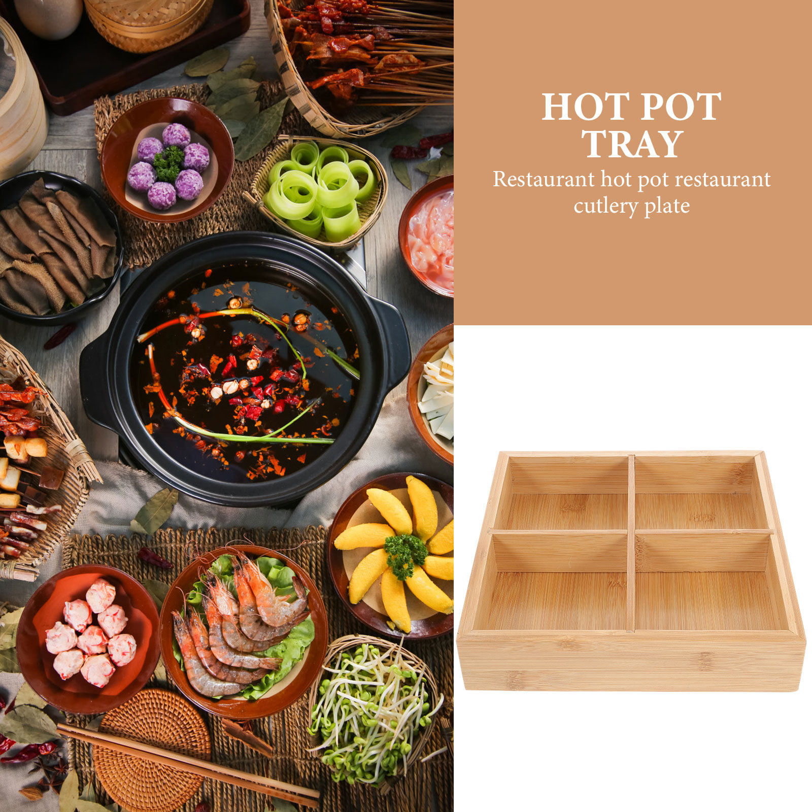 ถาดเสิร์ฟไม้ไผ่พร้อม 6 ช่องสำห - Wooden Serving Tray บทวิจารณ์และราคา