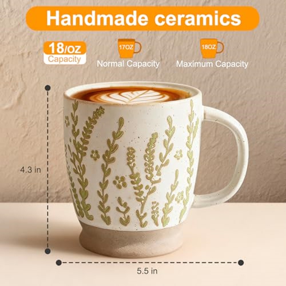 แก้วกาแฟขนาด 18 ออนซ์ ของขวัญส - Handmade Ceramic Mug บทวิจารณ์และราคา